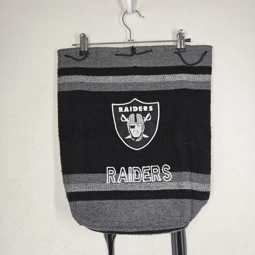 Raiders Backpack Bag Draw String Black White Sports NFL Las Vegas Storage Sport
